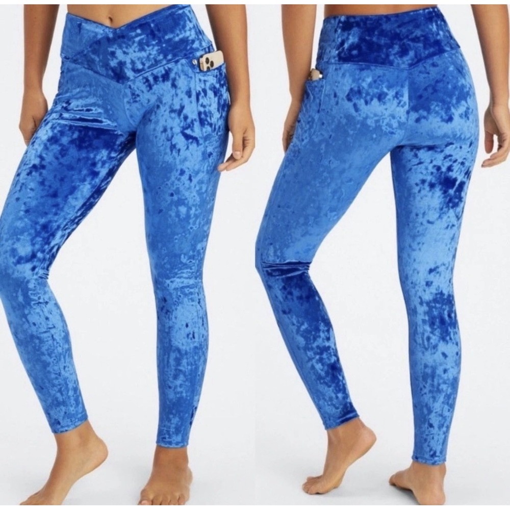 Fabletics Crushed Velour Crossover High Waisted Leggings Celeste Blue 2X